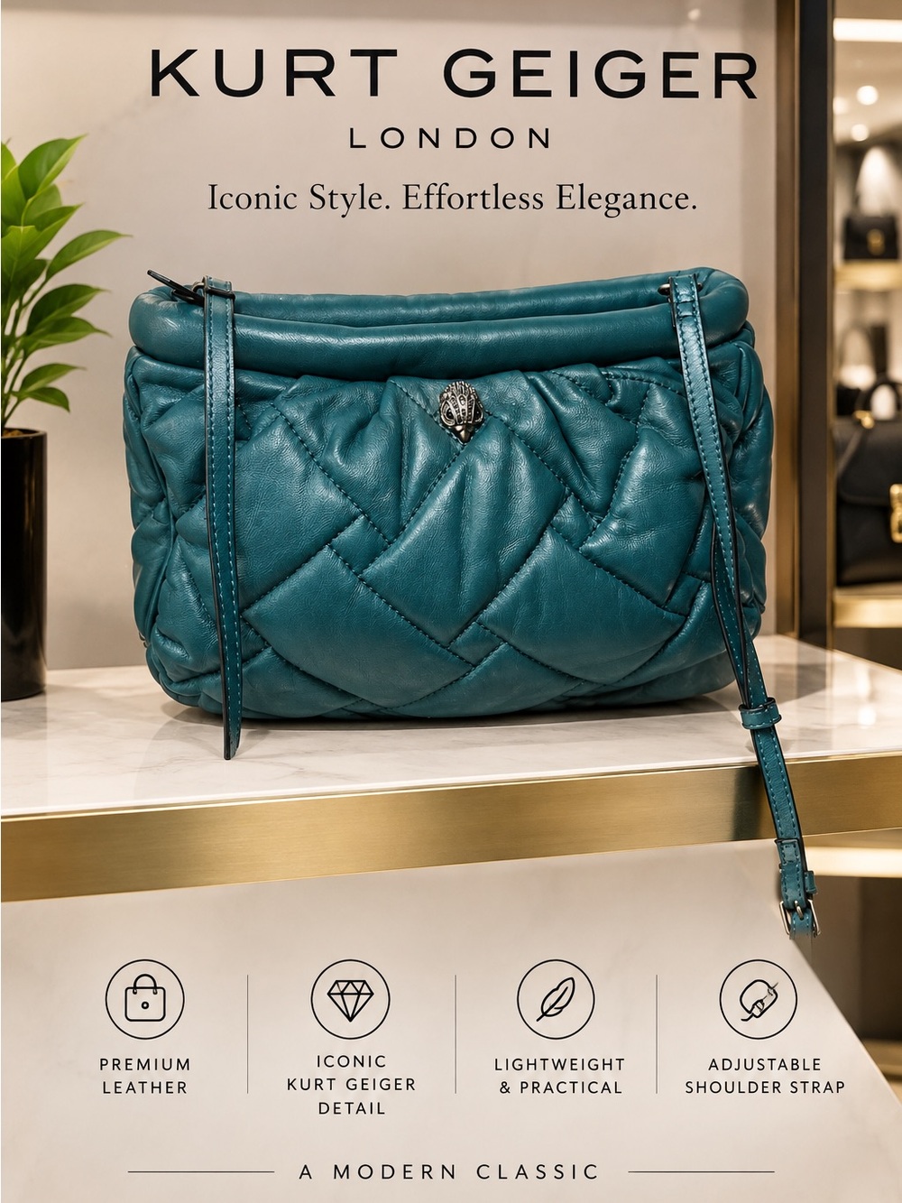 Kurt Geiger Quilted Leather Shoulder Bag with Silver Accent